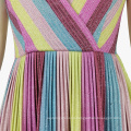 Costom  Printed Stripe Sleeveless Long Dress Sexy V Neck  Dresses For Women